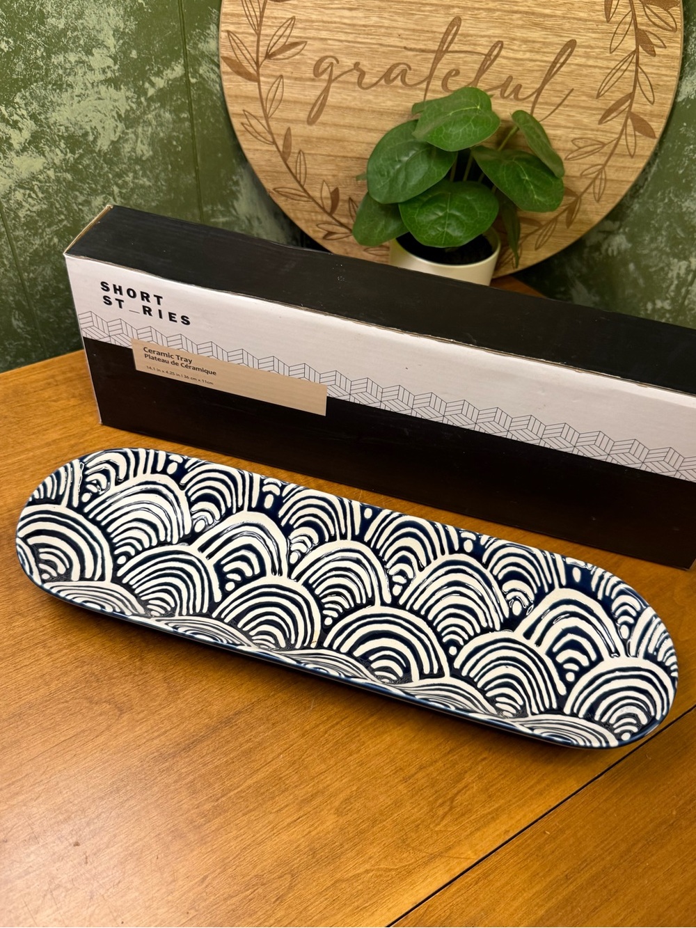 New Short Stories Navy & White Ceramic Tray
